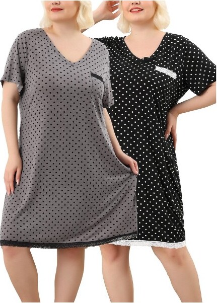 Agnes Orinda AgnesOrindaWomen'sPlusSizeVNeckShortSleevePolkaDotsNightgowns4XDarkGray/Black
