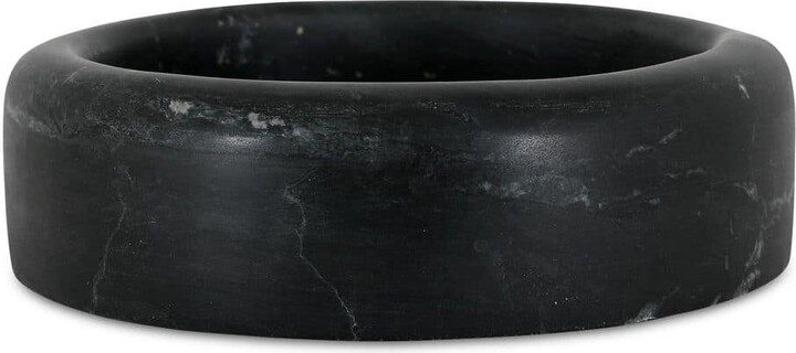 NADAAL STUDIOS Drayen Black Round Marble 8 in. Decorative Tray