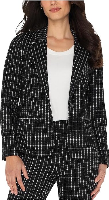 Liverpool Los Angeles Notch Collar Fitted Blazer Women's Jacket Black White Windowpane Check : SM, Denim/Nylon/Polyester