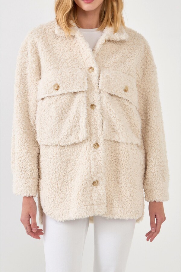 ENGLISH FACTORY Women's Oversized Sherpa Jacket ShopStyle