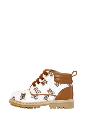 Moschino Bear Printed Leather Ankle Boots