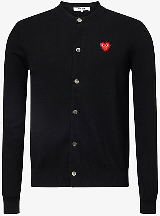 Comme des Garçons PLAY Mens Black Heart Crewneck Wool Cardigan M