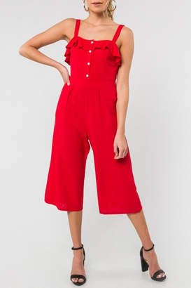 Everly Red Ruffle Cropped-Jumpsuit