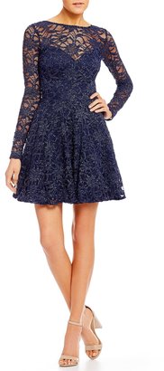 B. Darlin Bow Back Glitter Lace Fit and Flare Dress