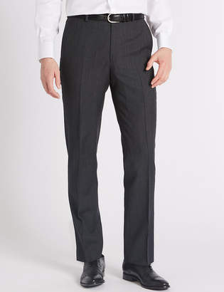 Marks and Spencer Grey Textured Tailored Fit Wool Trousers