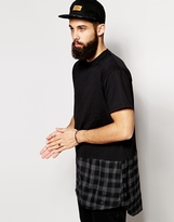 Thumbnail for your product : The Ragged Priest Longline T-Shirt with Check Hem - Black