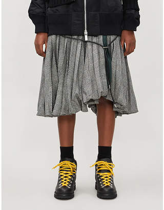 Sacai Houndstooth pleated wool-blend and cotton-blend skirt