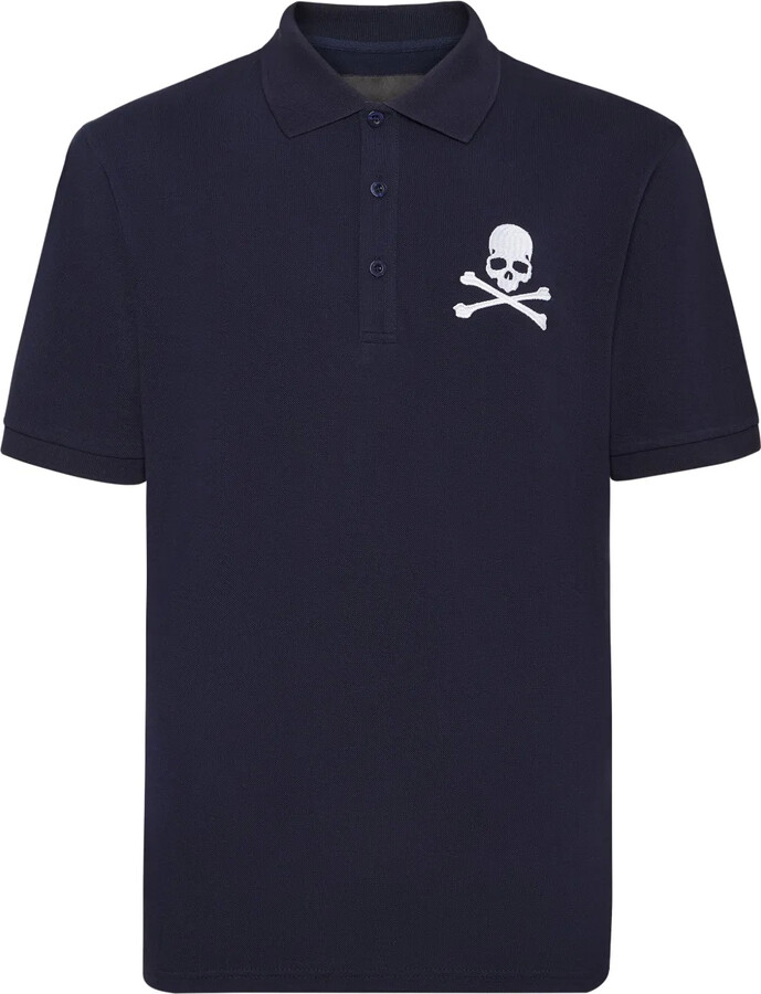 Philipp Plein Skull & Bones embroidered cotton polo shirt