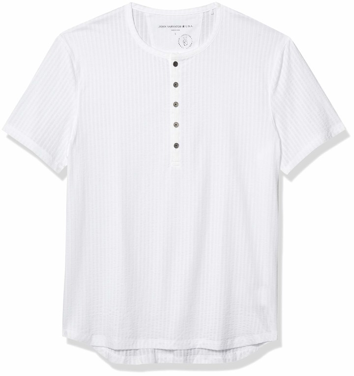 John Varvatos Collection Men/'s Cranberry Linen Burnout Short Sleeve Henley Shirt