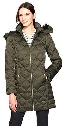 Kenneth Cole Women's Diamond Quilted Down with Faux Fur Trimmed Hood