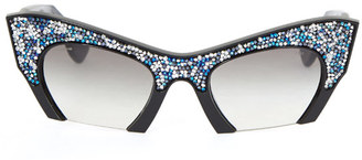 Miu Miu Silver-Tone Glitter Sunglasses