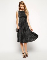 Thumbnail for your product : ASOS Vintage Midi Skater Dress in Pleated Lurex with Open Back Detail