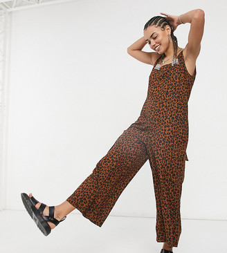 NATIVE YOUTH tie shoulder oversized overall jumpsuit in leopard