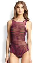 Thumbnail for your product : Jean Paul Gaultier Optical-Print Tulle One-Piece Swimsuit