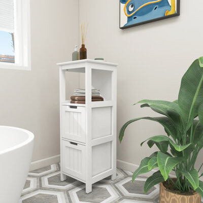Bathroom Floor Cabinet White - 2 Drawers & 1 Shelf For An Organized Storage Keeping Essentials Neat And Tidy Freestanding