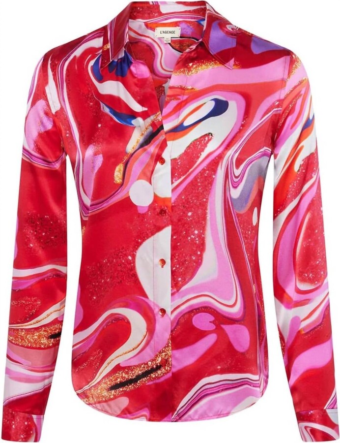 L'Agence Tyler Long Sleeve Blouse In Pink Multicolor