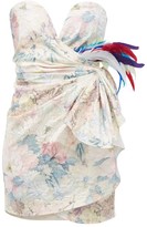 Thumbnail for your product : ATTICO Floral-print Feather-trimmed Strapless Mini Dress - White Multi