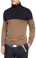 Thumbnail for your product : Brunello Cucinelli Colorblock Cashmere Turtleneck Knit Sweater, Navy