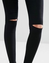 Thumbnail for your product : ASOS Tall ASOS TALL Rivington Denim High Waist Jeggings In Black with Two Ripped Knees