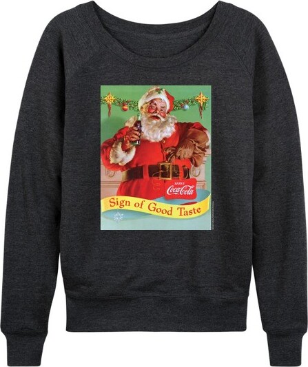 Coca Cola Women'sCoca-ColaSignOfGoodTasteLightweightFrenchTerryWideNeckLongSleeveGraphicShirt-HeatherCharcoal-1X