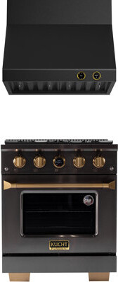 Kucht 30 In. 4.2 Cu. Ft. 4 Burners Dual Fuel Range For Propane Gas In Titanium Stainless Steel + Wall Mount Range Hood