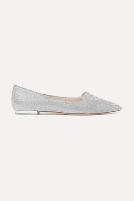 Sophia Webster Butterfly Embroidered Glittered Leather Point-toe Flats - Silver