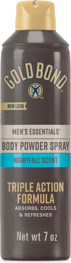 Gold Bond Men's Essentials Body Powder and Foot Powder Spray, Nightfall Scent, 7 oz