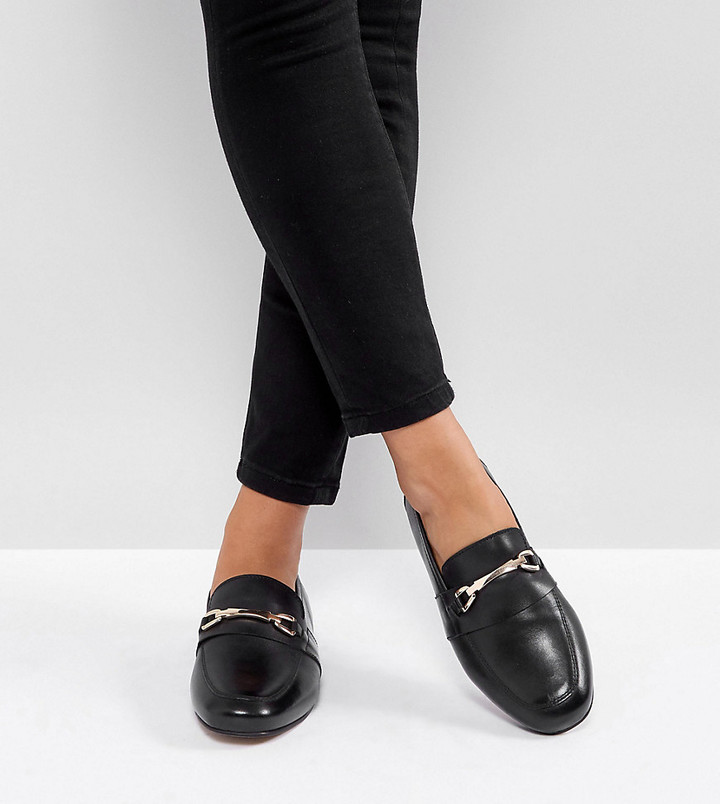 ASOS DESIGN Wide Fit Movement leather loafers - ShopStyle Flats