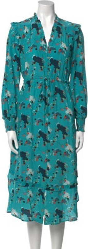 Cefinn Silk Shirtdress Blue Floral Print Long Sleeve with V-Neck