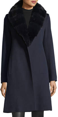 Fleurette Wrap Coat with Mink Fur Collar