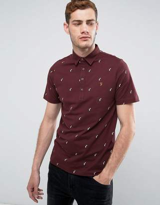 Farah Foliot Slim Fit Polo With Ditsy Print In Burgundy
