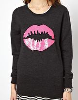 Thumbnail for your product : Markus Lupfer Pink Smacker Lip Sequinned Jumper in Neon