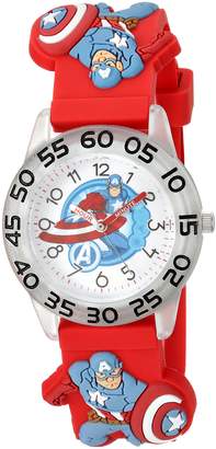 Marvel Boy's 'Captain America' Quartz Plastic and Silicone Casual Watch, Color: (Model: WMA000040)