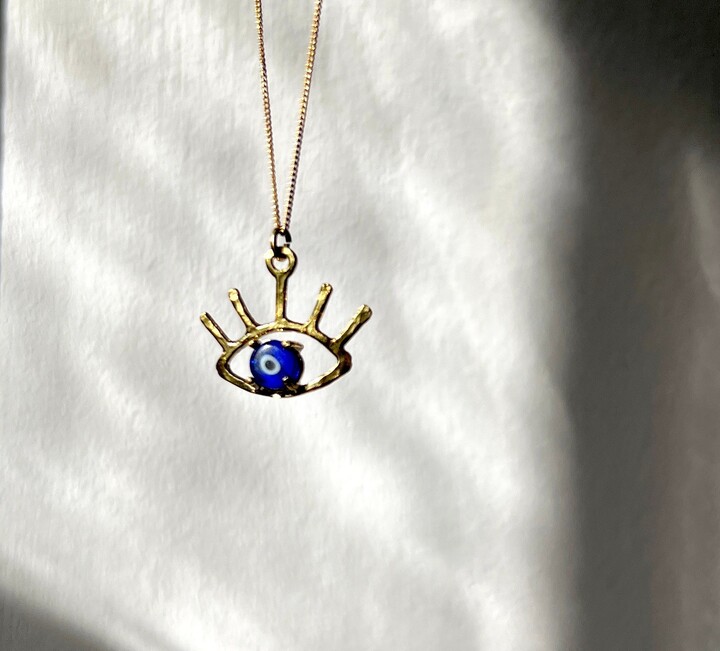 Etsy Handmade The Beholder - Eye Pendant in Gold With Blue Glass Turkish Evil Eye