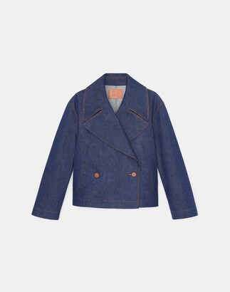 Lafayette 148 New York L148 Denim Wide Collar Double Breasted Jacket