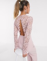 Thumbnail for your product : Chi Chi London Chi Chi Arlo crochet detail jumpsuit in mink