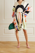 Thumbnail for your product : LOUISA PARRIS + Net Sustain Cole Asymmetric Belted Printed Silk-twill Dress - Cream