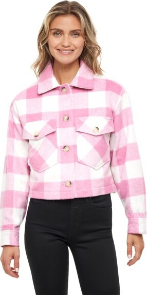 Sebby Women'sPlaidShirtShacketLinedCoat-S.E.B.BySEBBYPink-WhiteMedium