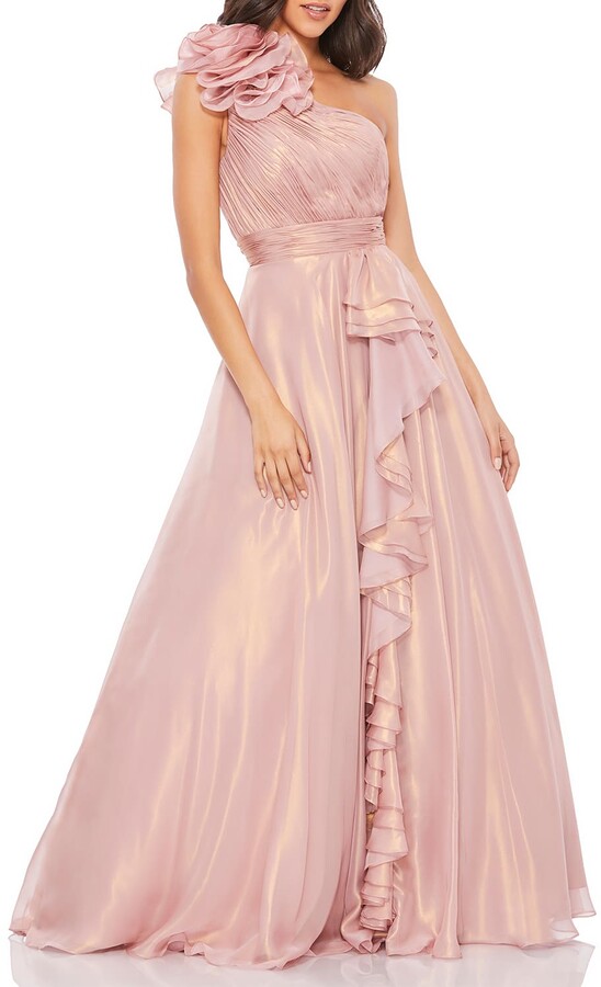 Mac Duggal Rosette OneShoulder Iridescent Ball Gown ShopStyle Formal
