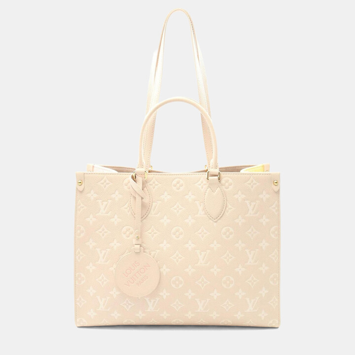 Louis Vuitton On The Go Mm Monogram Empreinte Leather Handbag Pink Yellow Rose Beige