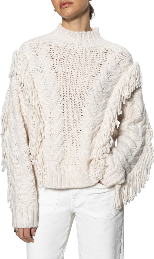 Mixed Stitch Fringe Detail Crewneck Sweater