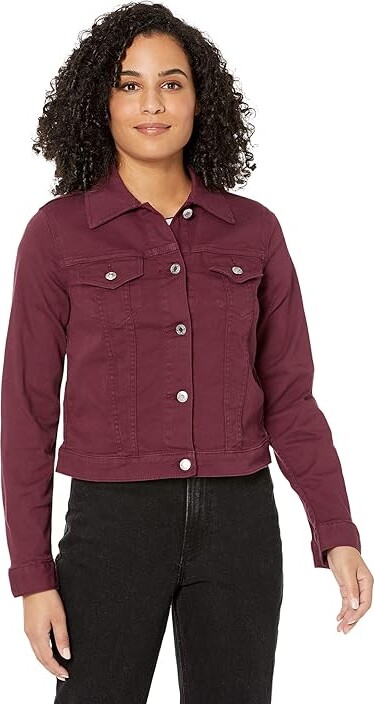 Maroon Women Full Sleeve Solid Color Denim Stretchable Washed Jacket For  Girls-sgquangbinhtourist.com.vn