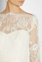 Thumbnail for your product : Marchesa Embellished lace and silk-taffeta gown