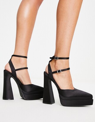 ASOS DESIGN Parton pointed double platform heeled shoes in black