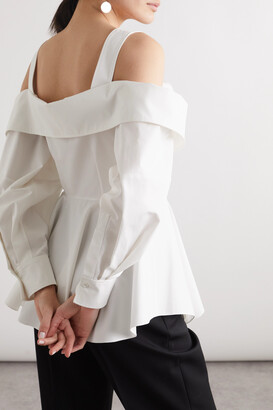 Alexander McQueen Cold-shoulder Ruffled Cotton-poplin Shirt - White