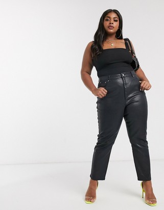 ASOS Curve DESIGN Curve high rise farleigh 'slim' mom jeans in coated black