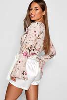 Thumbnail for your product : boohoo Petite Danielle Floral Flared Wrap Front Top