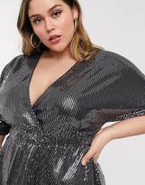 Thumbnail for your product : New Look Plus New Look Curve peplum wrap top in silver sequin