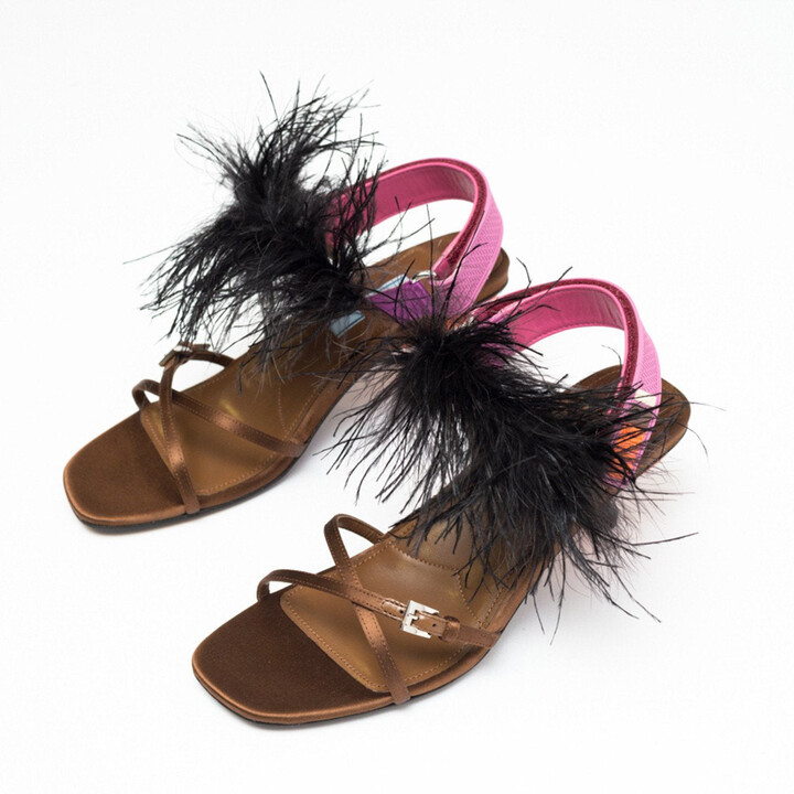 Prada Sandal + ostrich feathers tabacco - ShopStyle
