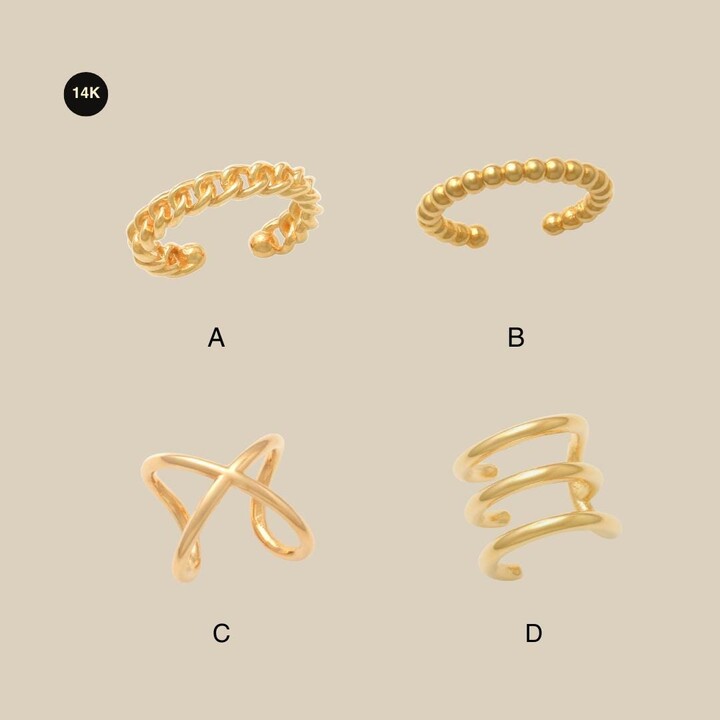 14K Solid Gold Sculpted Ear Cuff - Beaded, Chain Link, Cross No Piercing Cartilage Earcuff